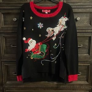 33 Degrees Santa and Unicorn ugly Christmas sweater
